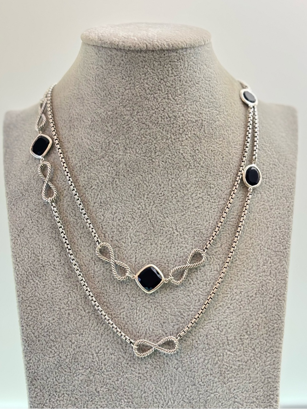 David Yurman Infinity Station Necklace with Black Onyx 46"